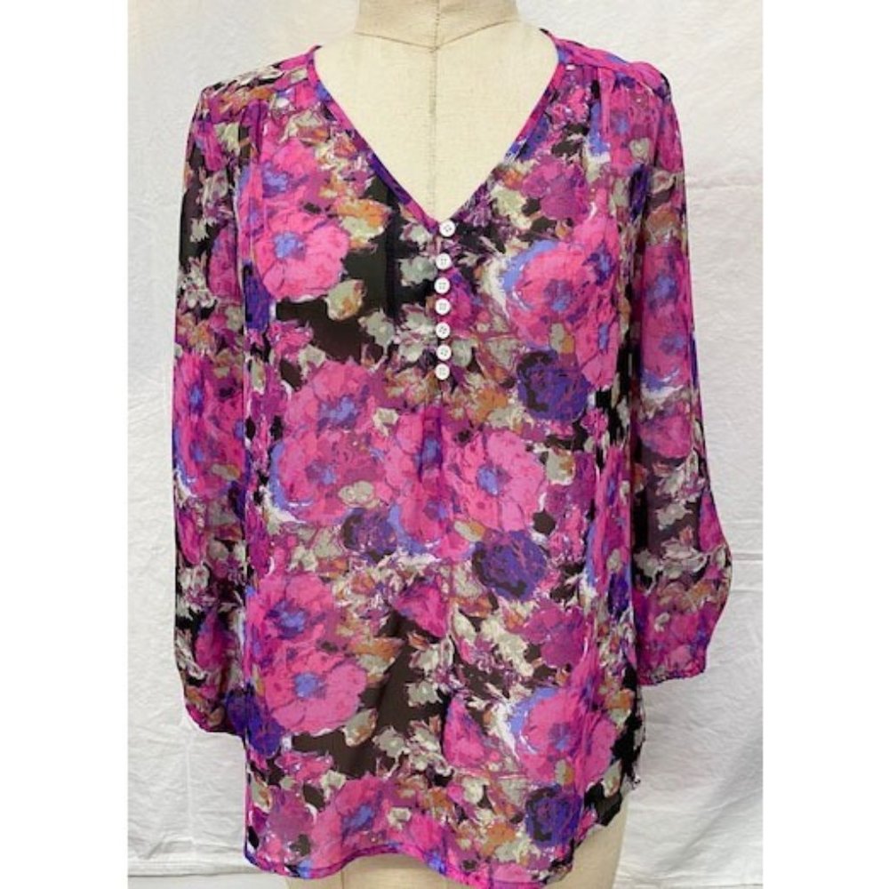 Sheer Floral peasant blouse S